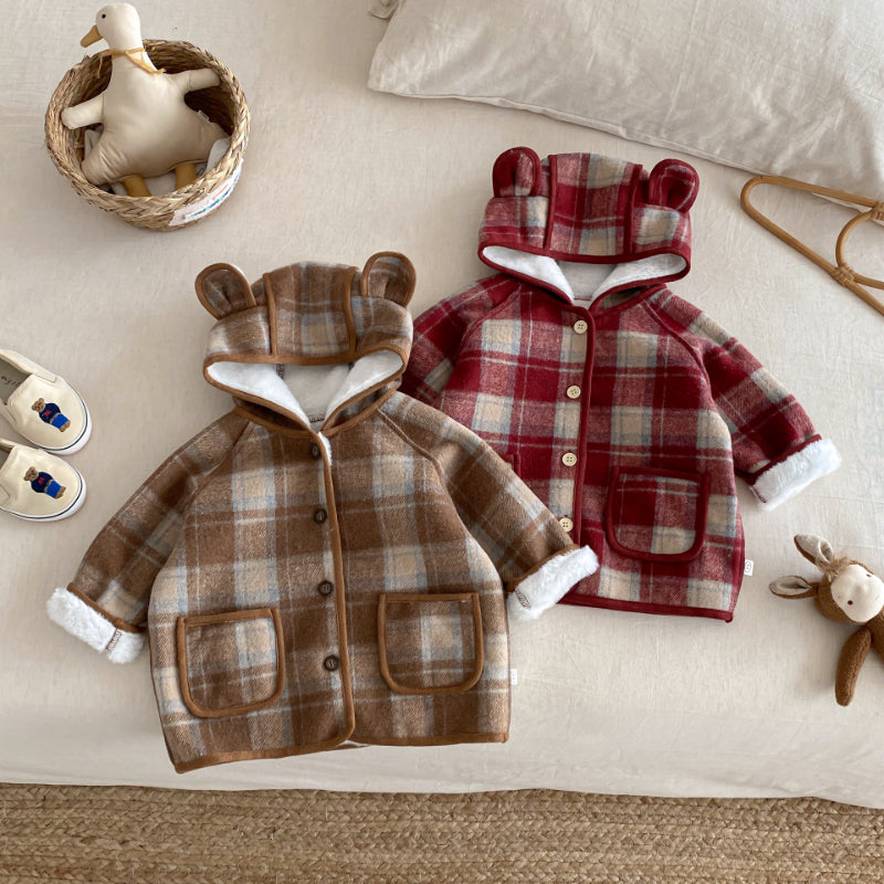 【BABY&KID】冬新作チェック柄フード付きモコモコアウターSK102523