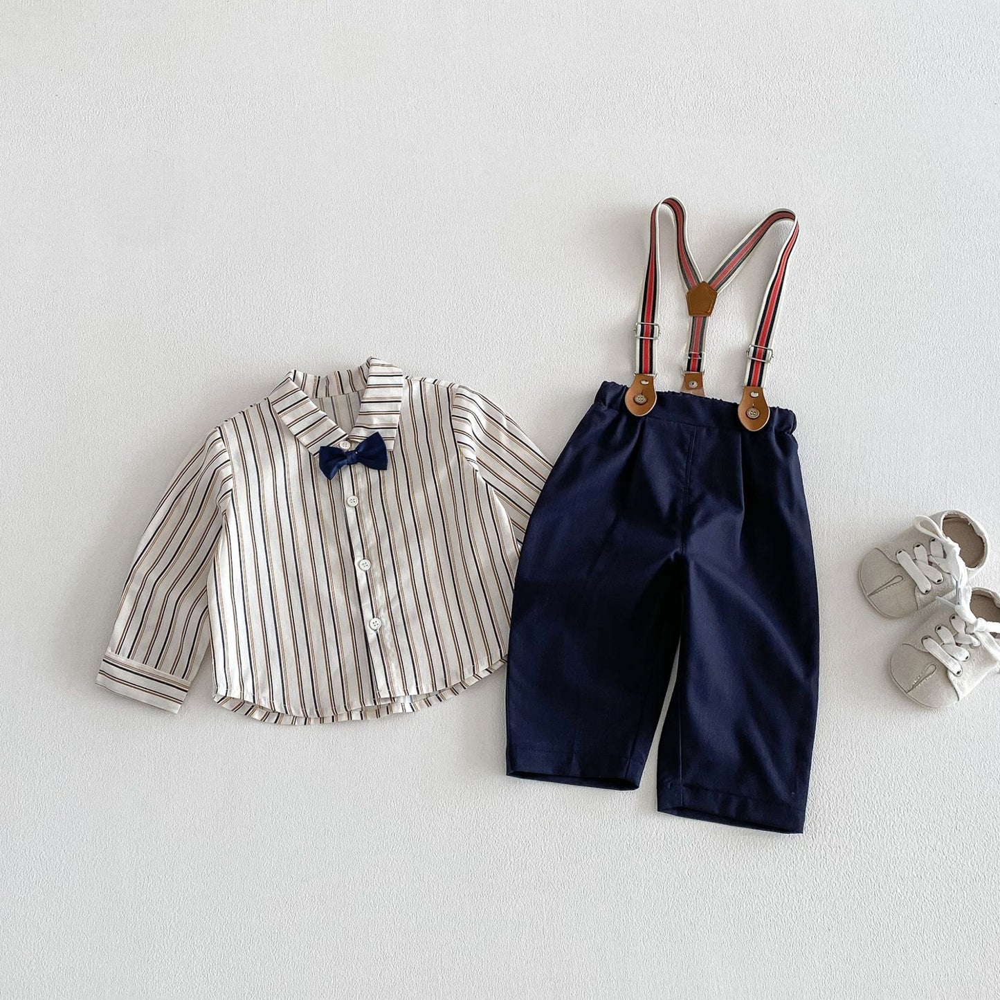 【BABY&KID】韓国風リボンタイシャツ、サロペットパンツSK103521