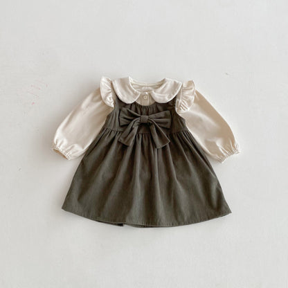 【BABY&KID】コーデュロイ蝶結びワンピース/ベージュトップスSK011027