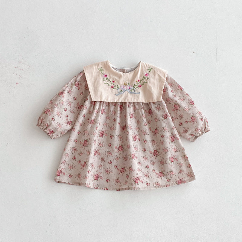 【BABY&KID】花柄刺繍スクエアネックワンピースSK011016