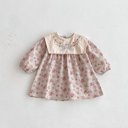 【BABY&KID】花柄刺繍スクエアネックワンピースSK011016