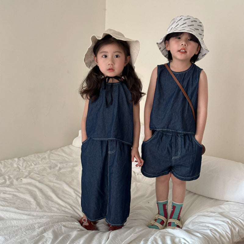 【BABY＆KID】夏新作 ダークデニムベストワンピ、セットアップSK063013