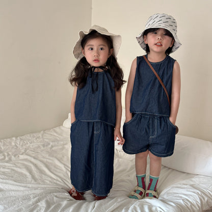 【BABY＆KID】夏新作 ダークデニムベストワンピ、セットアップSK063013