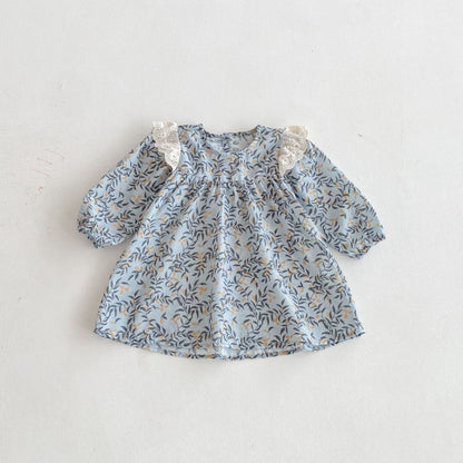 【BABY&KID】レトロ長袖プリントワンピースSK011015