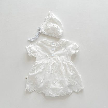 【BABY】夏新作 レース刺繍プリンセスロンパースドレス&帽子SK061820