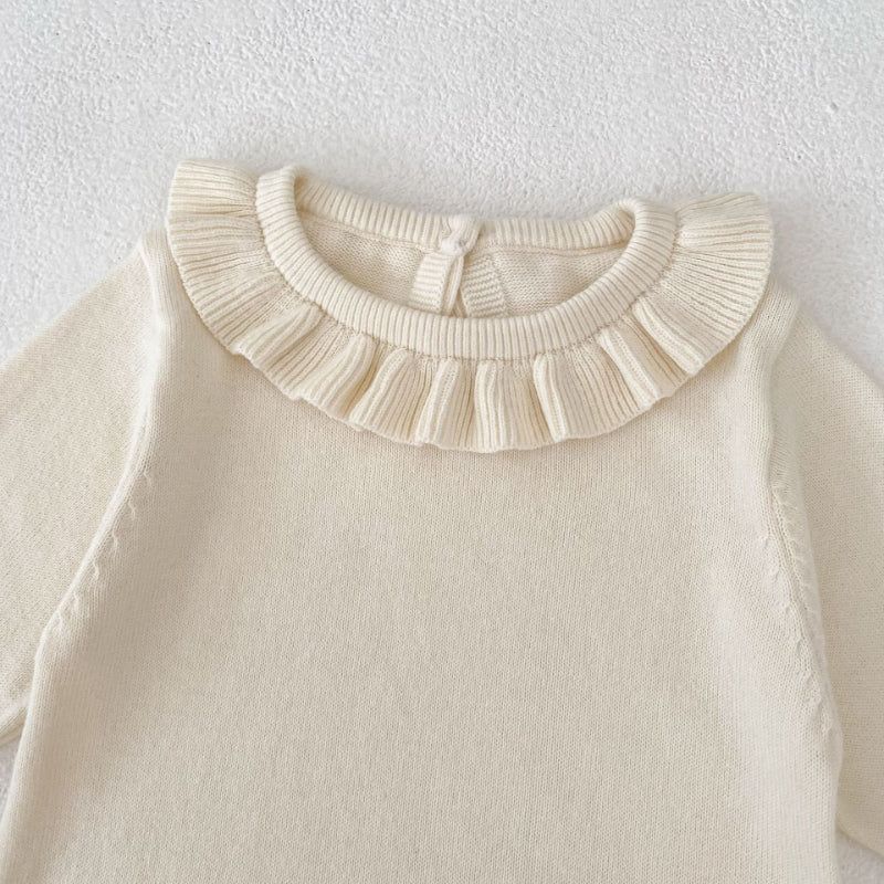 【BABY】フリル襟長袖ニットロンパース、ソックスSK100725