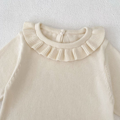 【BABY】フリル襟長袖ニットロンパース、ソックスSK100725