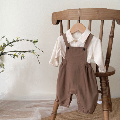 【BABY】ブラウンサロペットロンパース＆シャツセットSK092823