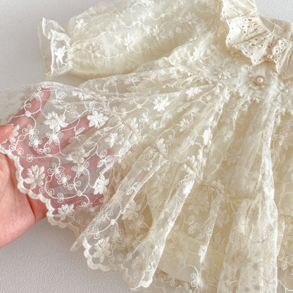 【BABY】フラワー刺繍レースロンパースSK103605