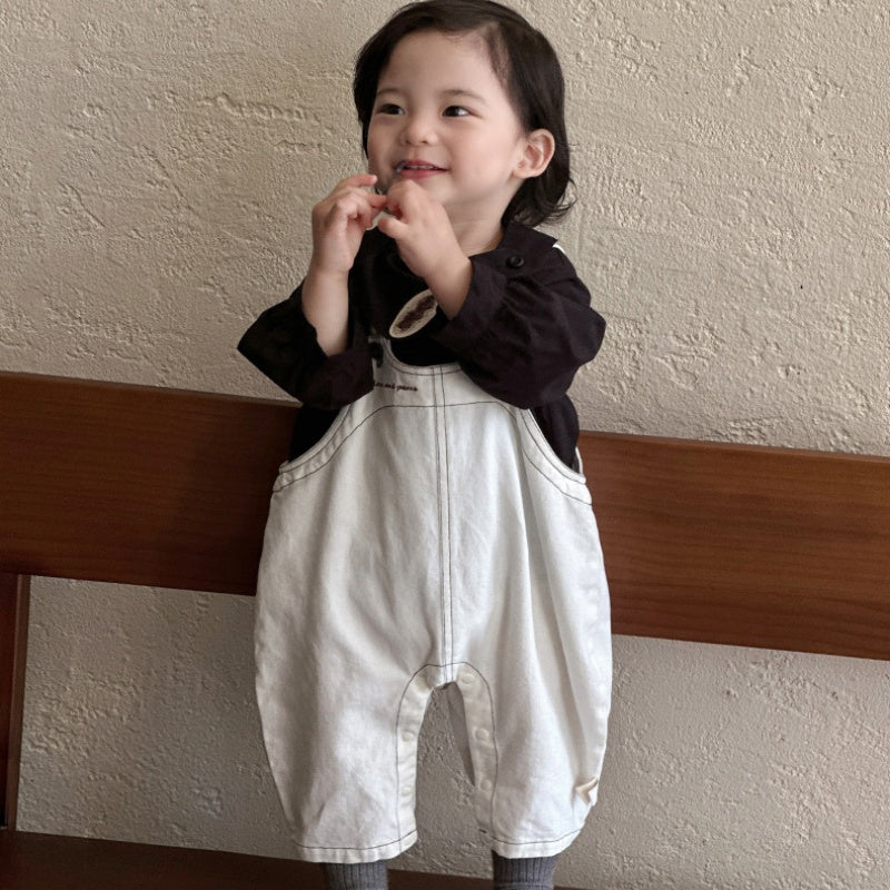 【BABY】ホワイトサロペット、ブラックシャツSK107009