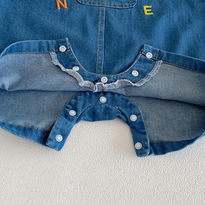 【BABY】夏新作大きめポケット刺繍サロペット＆ボーダータンクトップSK104505