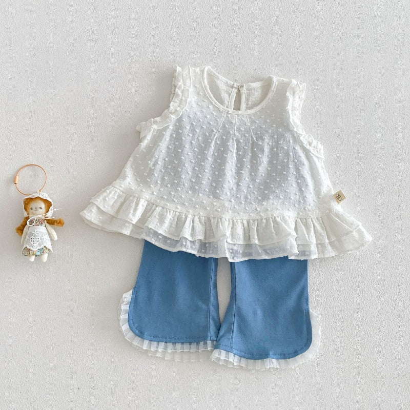 【BABY&KID】夏新作 無地ジャカードブラウス、デニムパンツSK105217