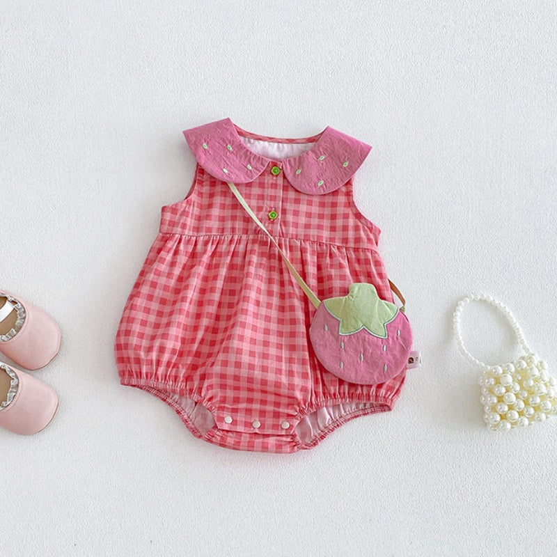 【BABY】夏新作コットンチェックロンパース、ワンピースSK105706