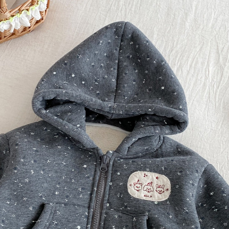 【BABY】冬新作花柄レースフード付き裏起毛アウターSK102721