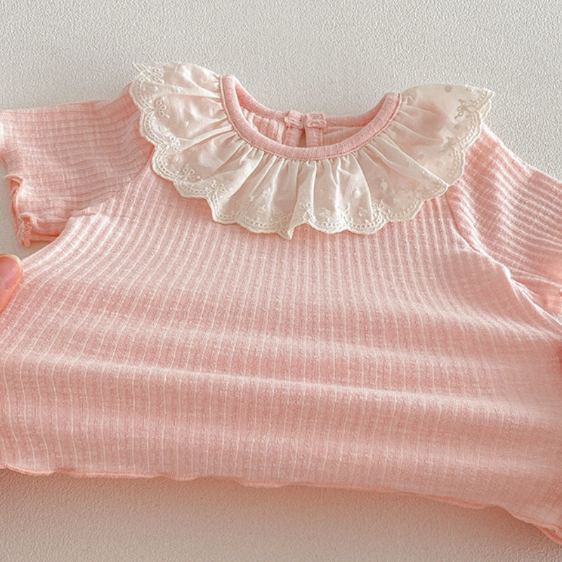 【BABY】夏新作小花柄サロペットロンパース＆レース襟TシャツSK104504