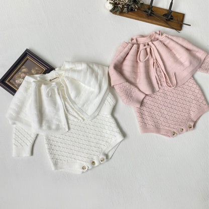 【BABY】透かし編みロンパース＆取り外しケープSK102211