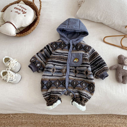 【BABY】レトロフード裏起毛カバーオールSK102927