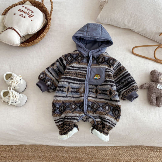 【BABY】レトロフード裏起毛カバーオールSK102927