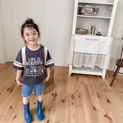 【BABY&KID】夏新作 英字カートゥーン柄プリントTシャツSK091614