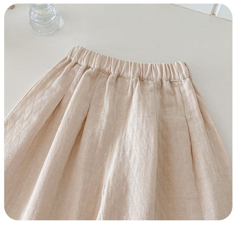 【BABY】チェックレースブラウス、ベージュワイドパンツSK101430