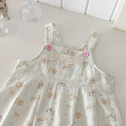 【BABY】いぬ柄サロペットパンツ&フリル襟TシャツSK100425