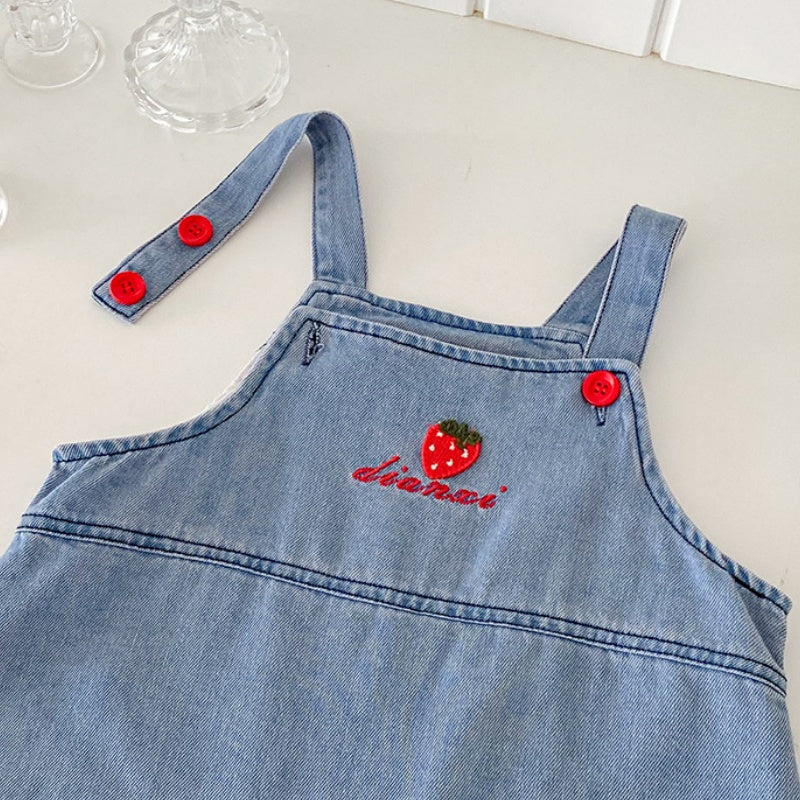 【BABY】いちごチェックブラウス&いちご刺繍サロペットSK100804