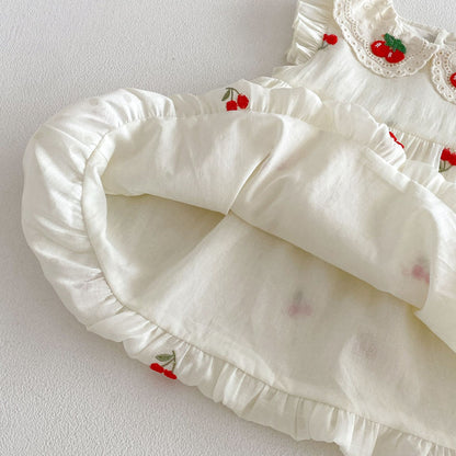【BABY&KID】夏新作 さくらんぼ刺繍ロンパース、ワンピースSK105117