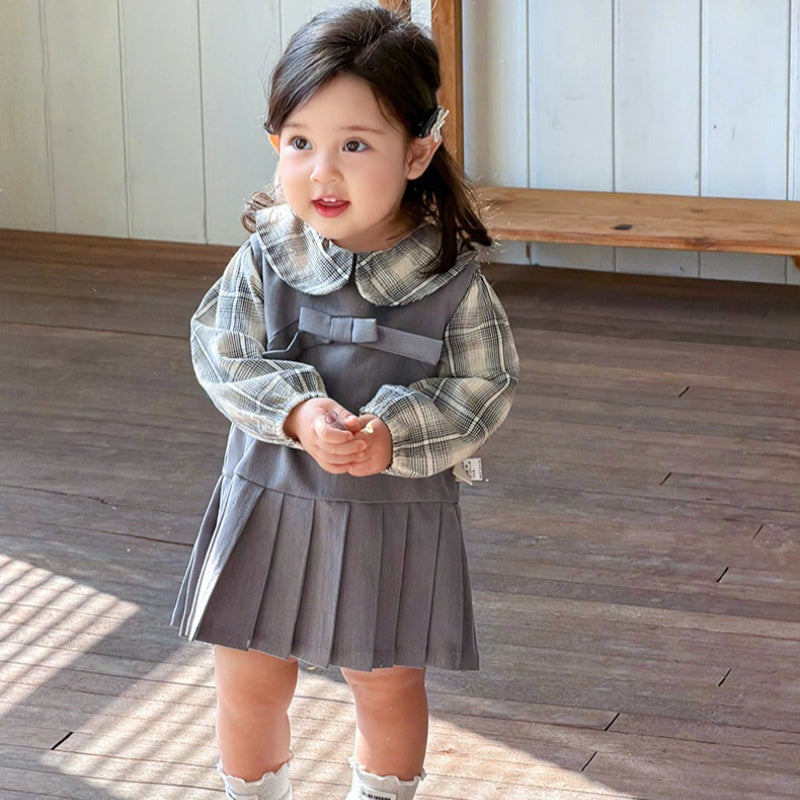 【BABY】韓国風スクールワンピース＆チェックシャツSK103707