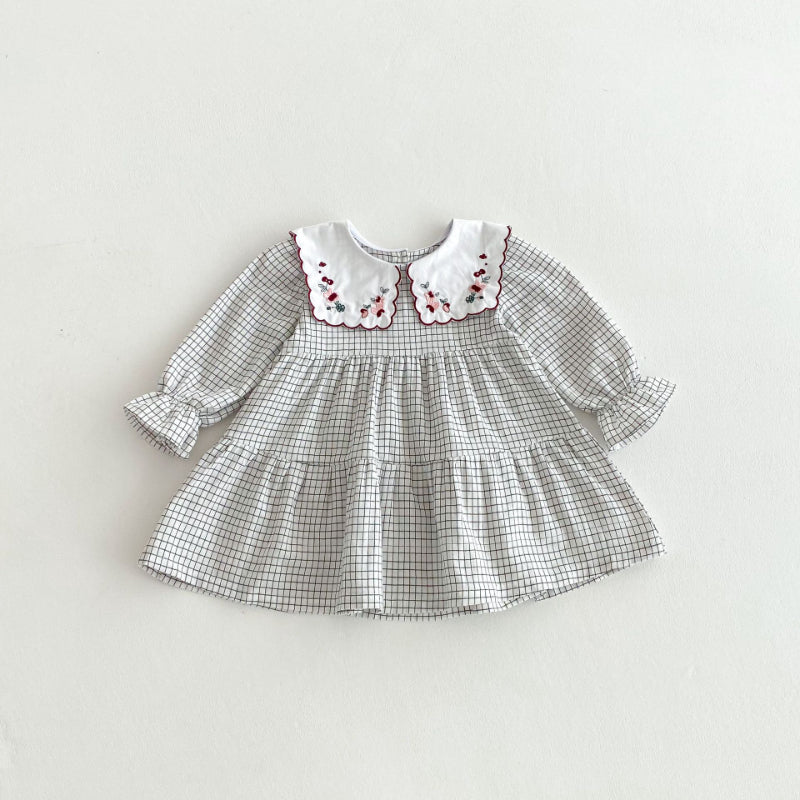 【BABY&KID】チェック花柄刺繍ワンピースSK011006