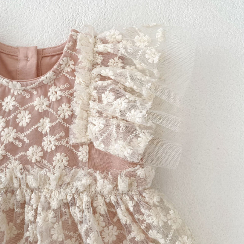 【BABY】夏新作 レース刺繍ロンパースワンピースSK080105