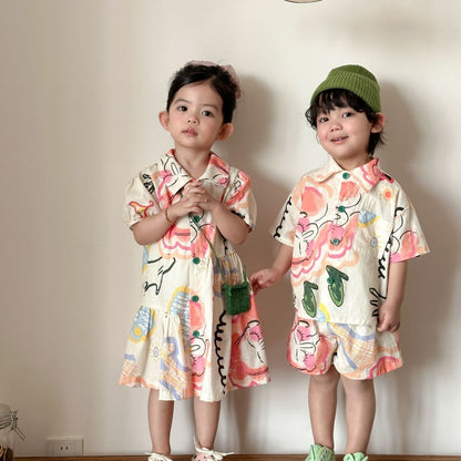 【BABY&KID】夏新作カラフルフラワーセットアップ、ワンピースSK104705