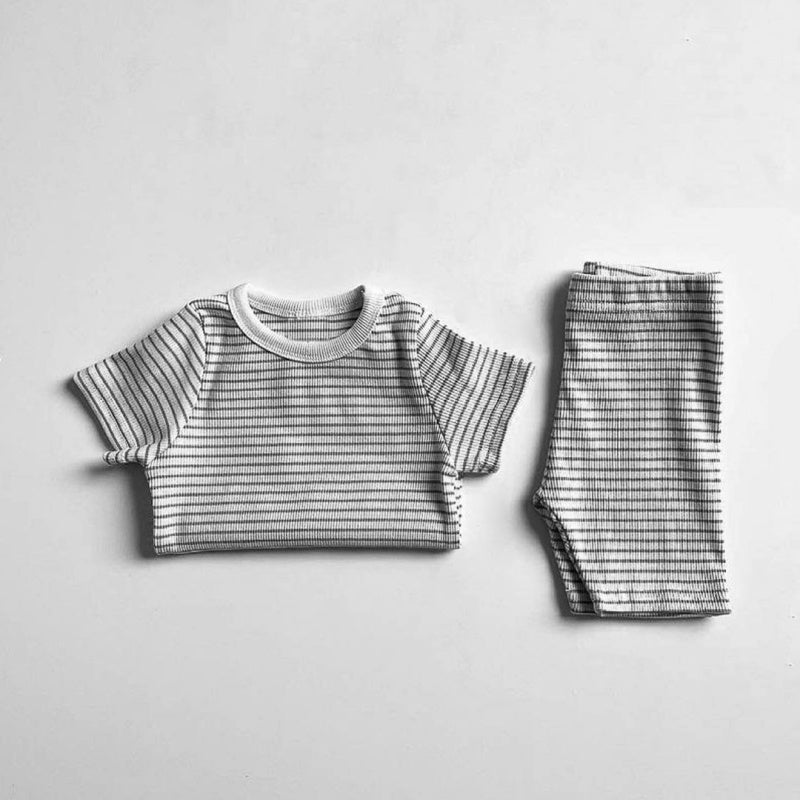 【BABY】夏新作 クルーネック半袖ボーダーセットアップSK080203