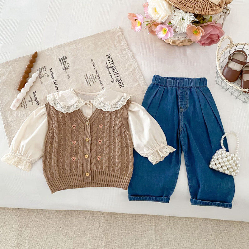 【BABY&KID】レトロ刺繍ニットベストSK092912