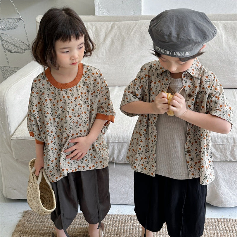 【BABY&KID】夏新作 フラワープリント半袖Tシャツ、シャツSK080506