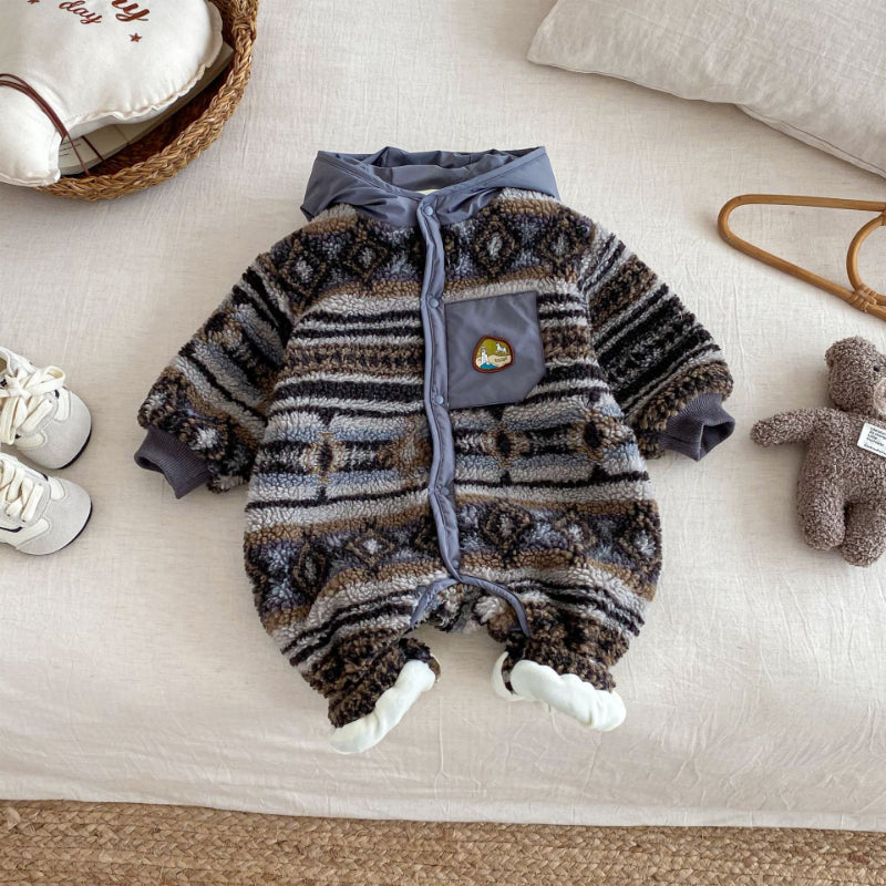 【BABY】レトロフード裏起毛カバーオールSK102927