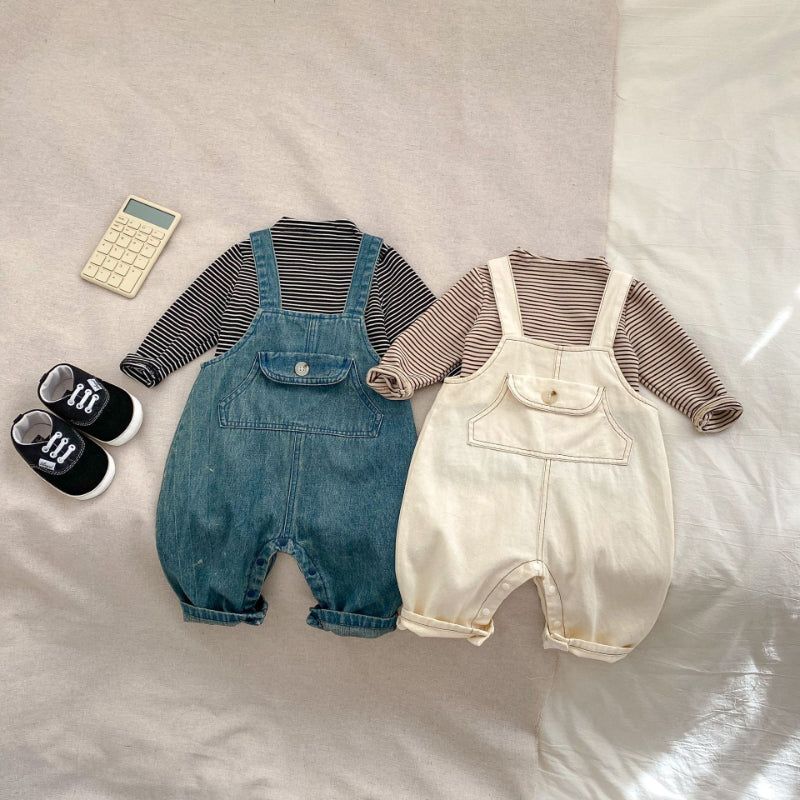 【BABY】無地デニムサロペット、ボーダーTシャツSK100632