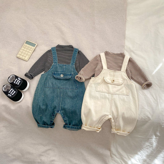 【BABY】無地デニムサロペット、ボーダーTシャツSK100632
