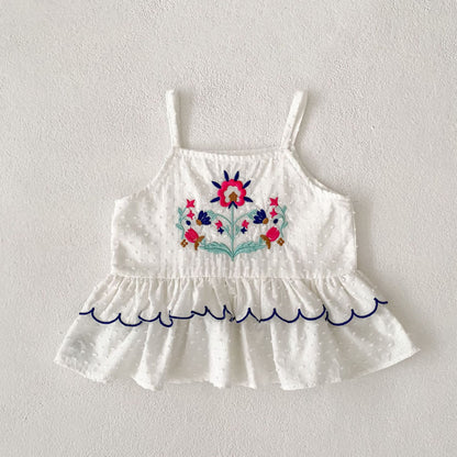 【BABY&KID】夏新作 フラワー刺繍キャミセットアップSK081608