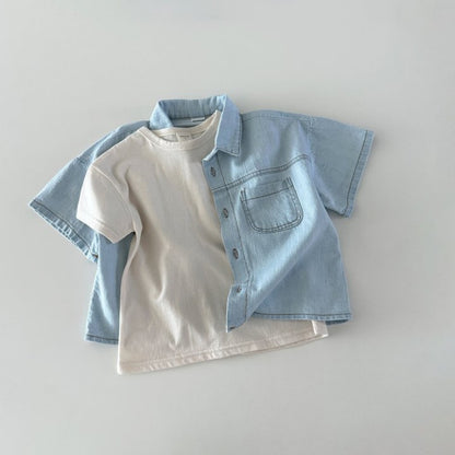 【BABY&KID】夏新作 デニムシャツセットアップSK080215