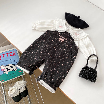 【BABY】リボンサロペット、リボン刺繍襟ブラウスSK100834