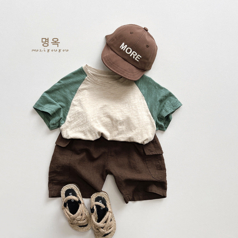 【BABY&KID】夏新作 ラグラン切り替えTシャツSK080814
