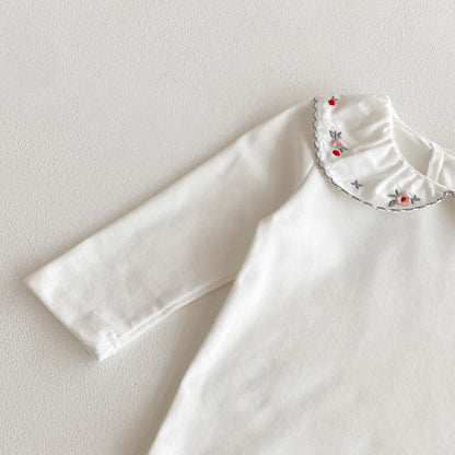 【BABY】リボンクルーネックロンパース、花刺繍カラーTシャツSK100741
