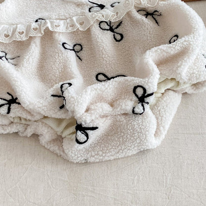 【BABY】冬新作 ボアリボン刺繍ロンパースSK102107