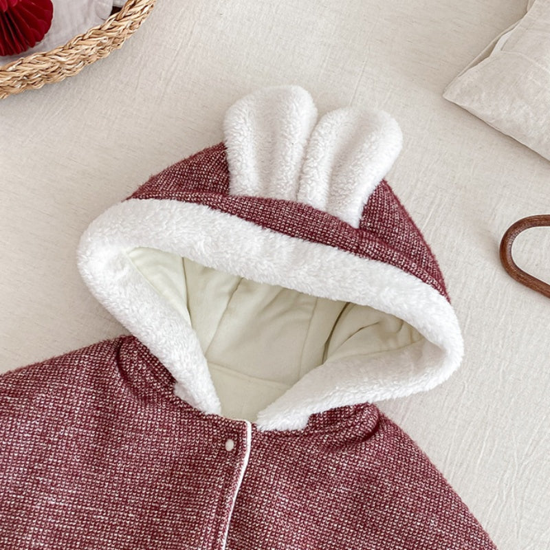 【BABY】冬新作ハート刺繍あったかロンパース、うさ耳あったかケープSK103113