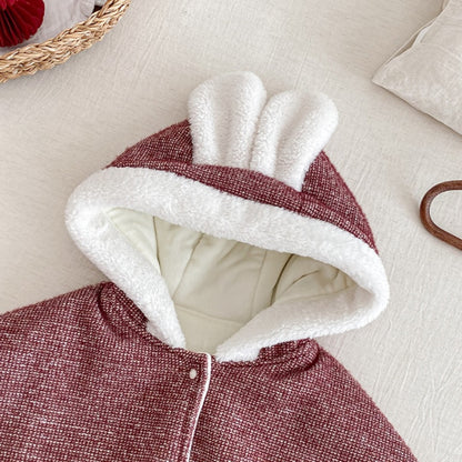 【BABY】冬新作ハート刺繍あったかロンパース、うさ耳あったかケープSK103113