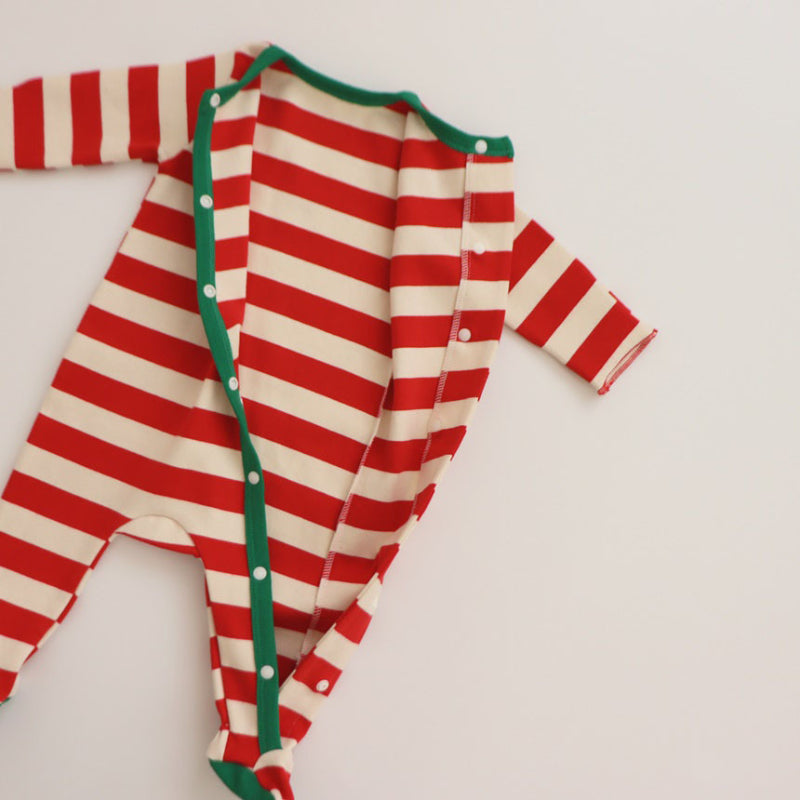 【BABY】ボーダークリスマス風カバーオール＆帽子セットSK102810