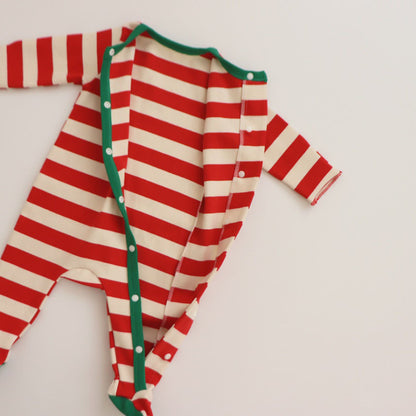 【BABY】ボーダークリスマス風カバーオール＆帽子セットSK102810