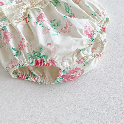 【姉妹服】夏新作 小花柄レースロンパース、ワンピースSK081631