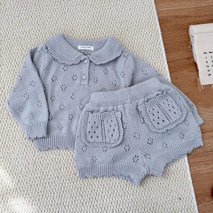 【BABY&KID-予約限定】透かしレースレトロ襟セットアップSK102233
