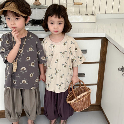 【BABY&KID】夏新作 フラワープリント半袖Tシャツ、シャツSK080513